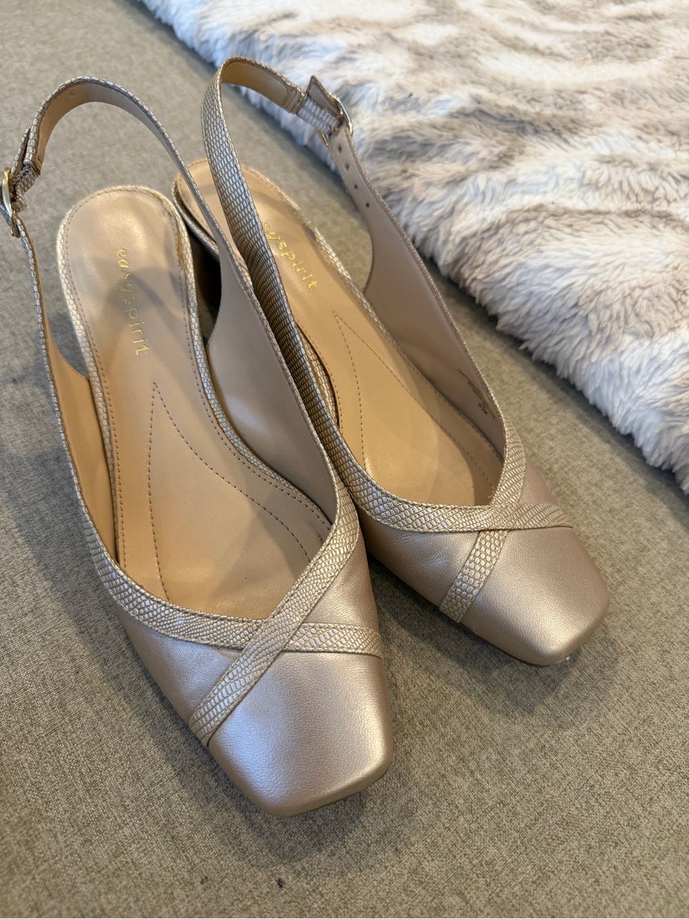 Easy Spirit Metallic Nude Slingback Mules